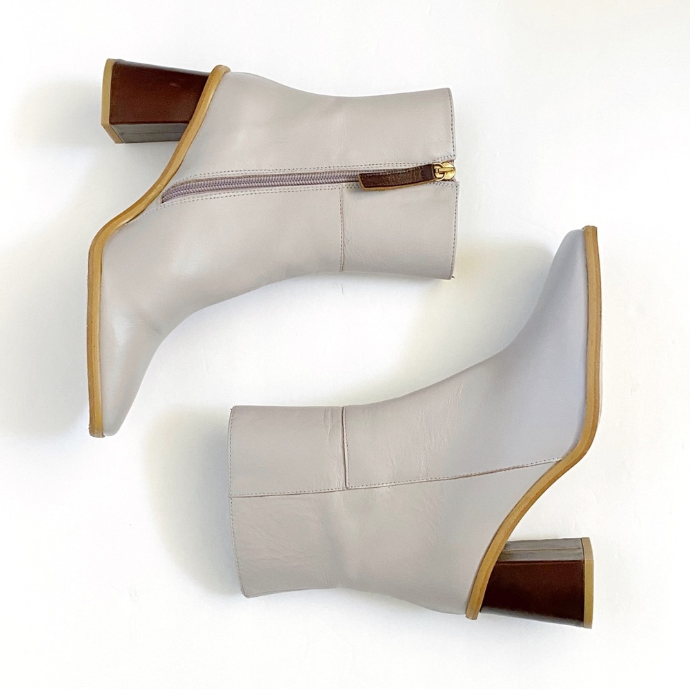 ALOHAS light purple brown leather west vintage chunky block heel ankle boots - Picture 7 of 14